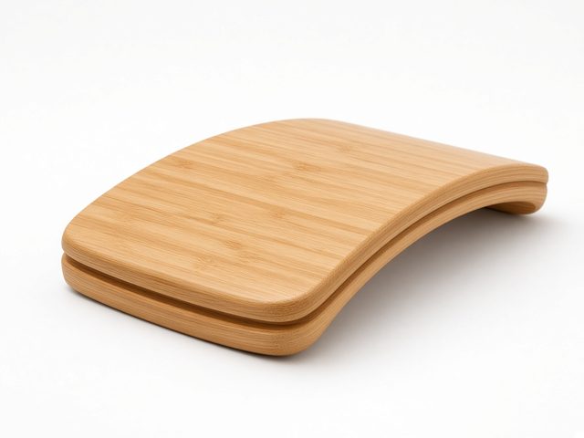 Repose-pieds à bascule incurvé en bambou clair, vue produit sur fond blanc